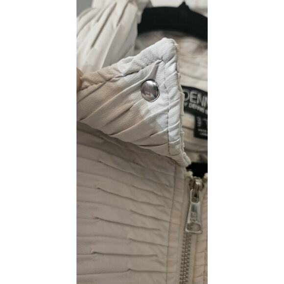 Dennis Basso Womens 20W Faux Leather Moto Jacket White Textured Full Zip - Picture 6 of 10